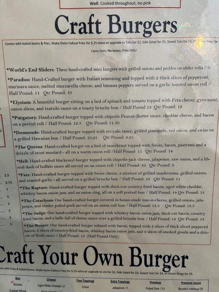 The World's End Craft Burger Bar - Roseville, MI menu_pic