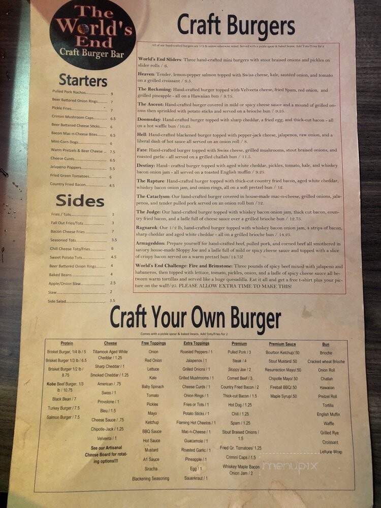 The World's End Craft Burger Bar - Roseville, MI menu_pic