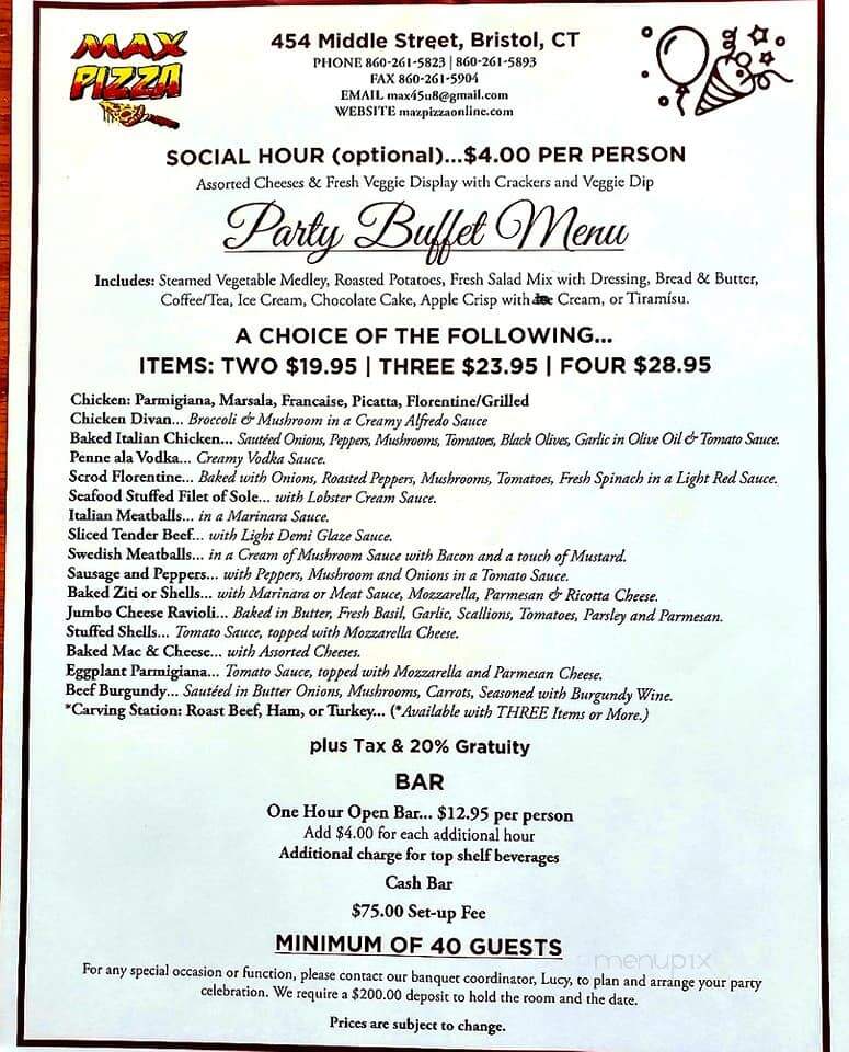 Max Pizza IV - Bristol, CT menu_pic