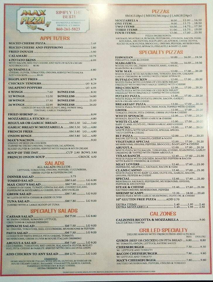 Max Pizza IV - Bristol, CT menu_pic