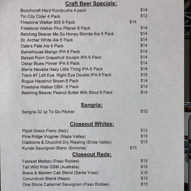 Taste! Craft Eatery - Paso Robles, CA menu_pic