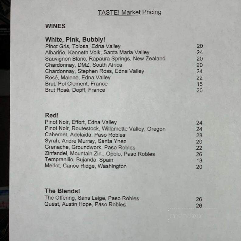 Taste! Craft Eatery - Paso Robles, CA menu_pic