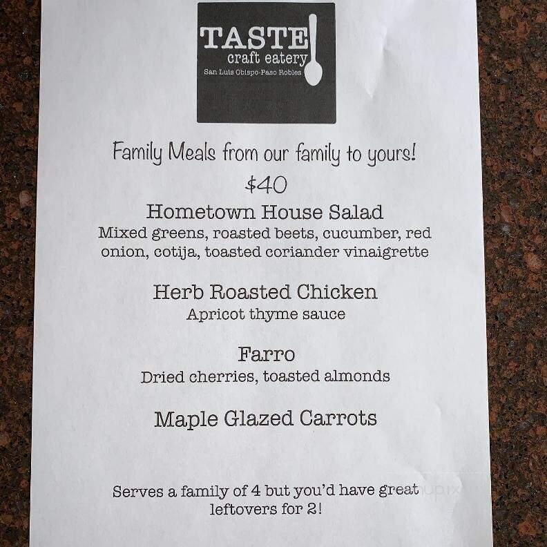 Taste! Craft Eatery - Paso Robles, CA menu_pic