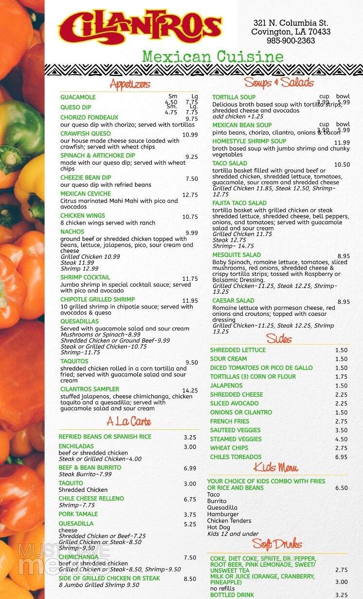 Cilantros Mexican Cuisine - Covington, LA menu_pic