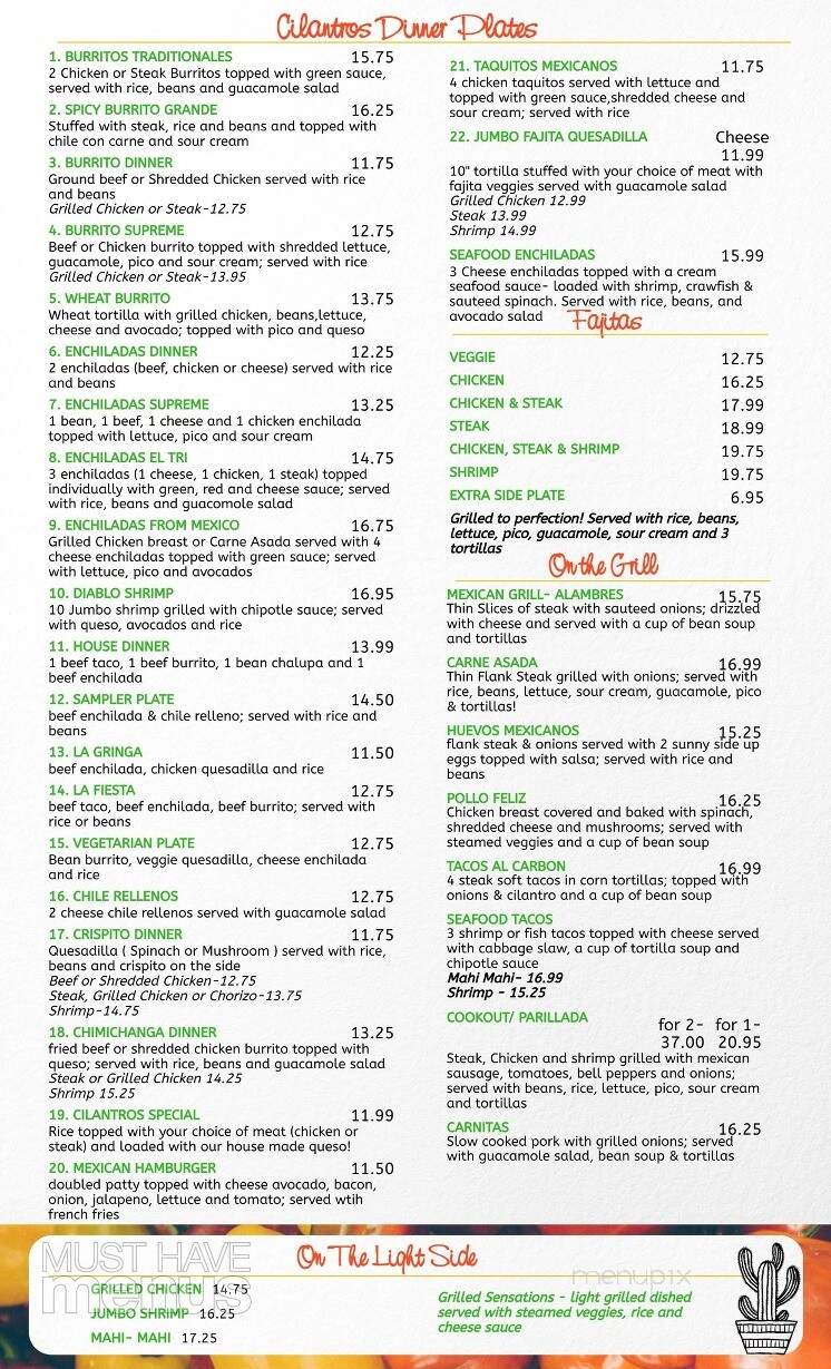 Cilantros Mexican Cuisine - Covington, LA menu_pic