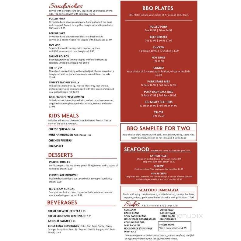 Sweet's Smokehouse Bar & Grill - Hemet, CA menu_pic