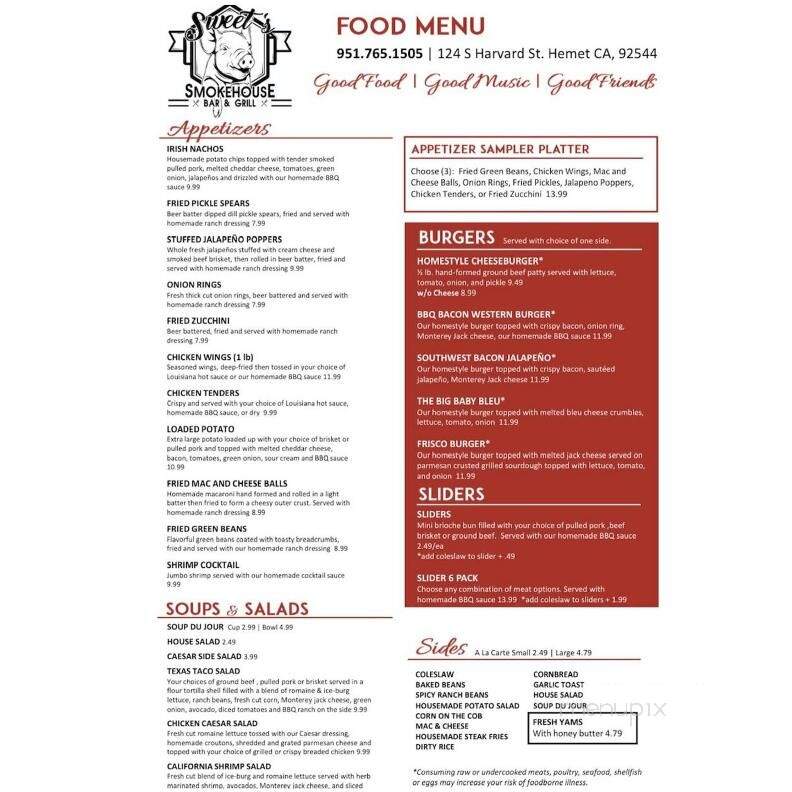 Sweet's Smokehouse Bar & Grill - Hemet, CA menu_pic
