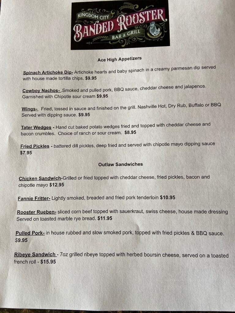 The Banded Rooster - Kingdom City, MO menu_pic