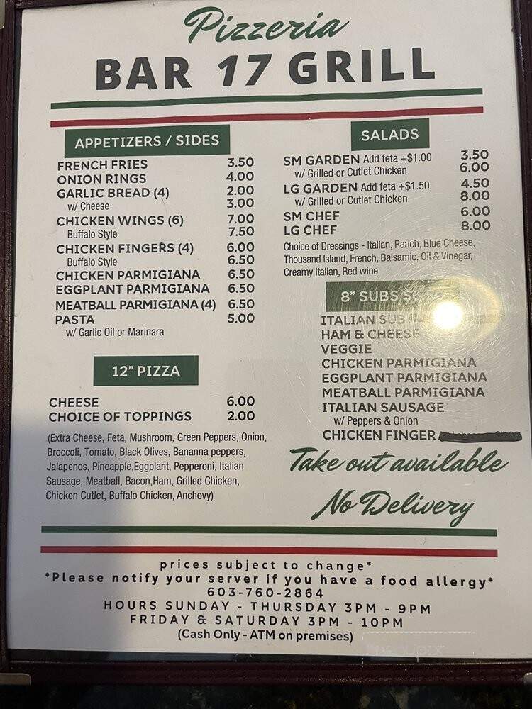 Grill 17 - Seabrook, NH menu_pic