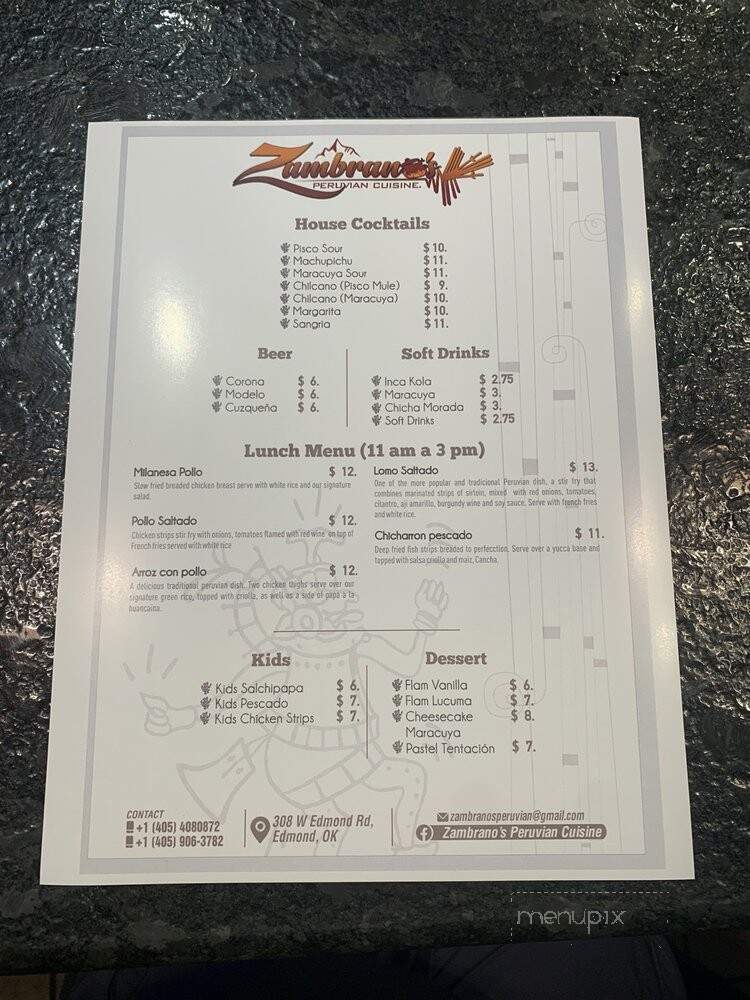 Zambrano's Peruvian Cuisine - Edmond, OK menu_pic