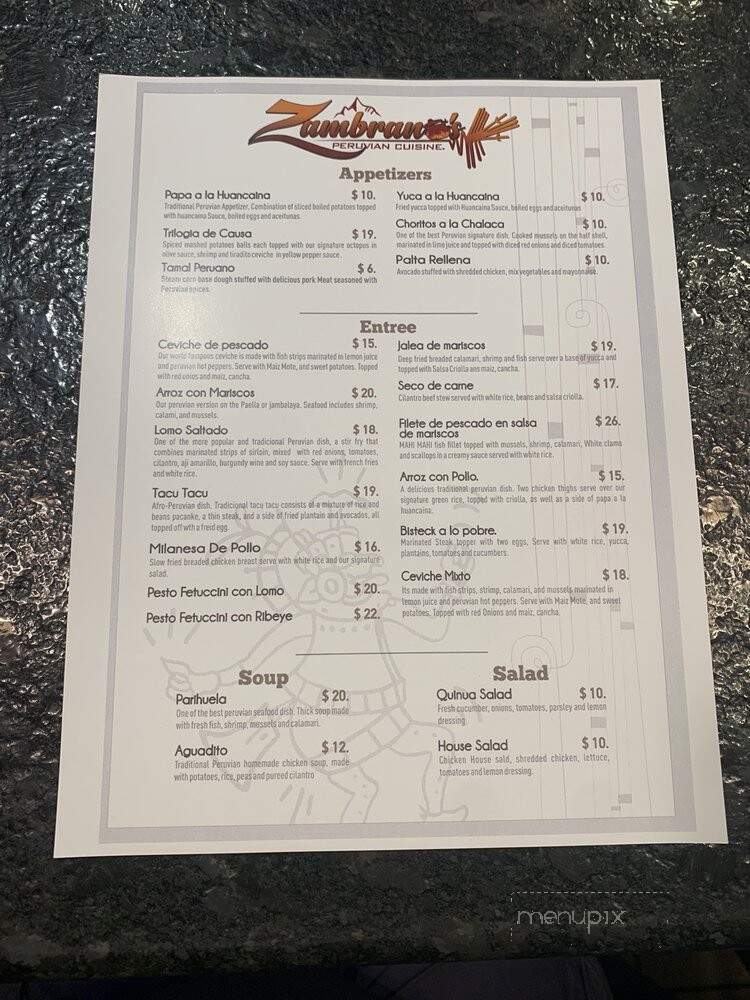 Zambrano's Peruvian Cuisine - Edmond, OK menu_pic