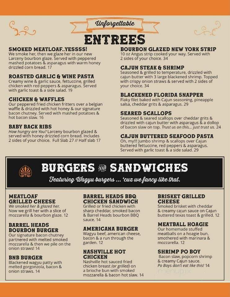 Barrel Heads - Lawrenceburg, IN menu_pic