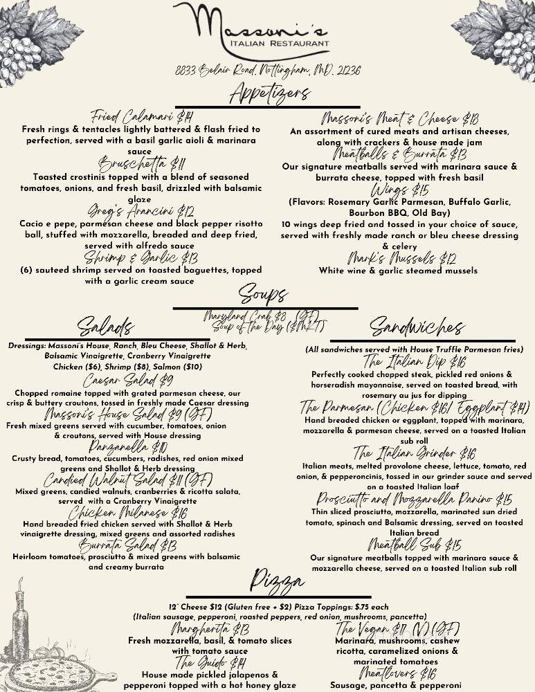 Massoni's Italian Restaurant - Nottingham, MD menu_pic