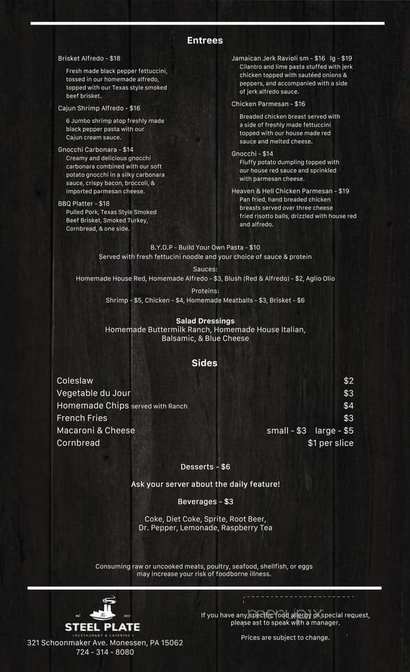 The Steel Plate - Monessen, PA menu_pic
