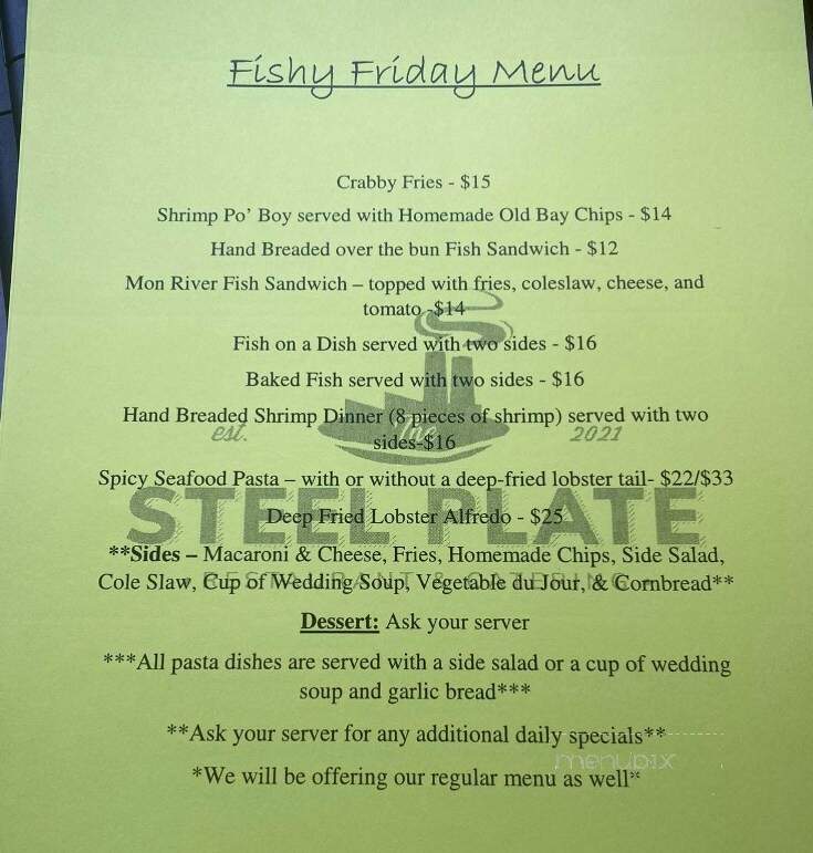 The Steel Plate - Monessen, PA menu_pic