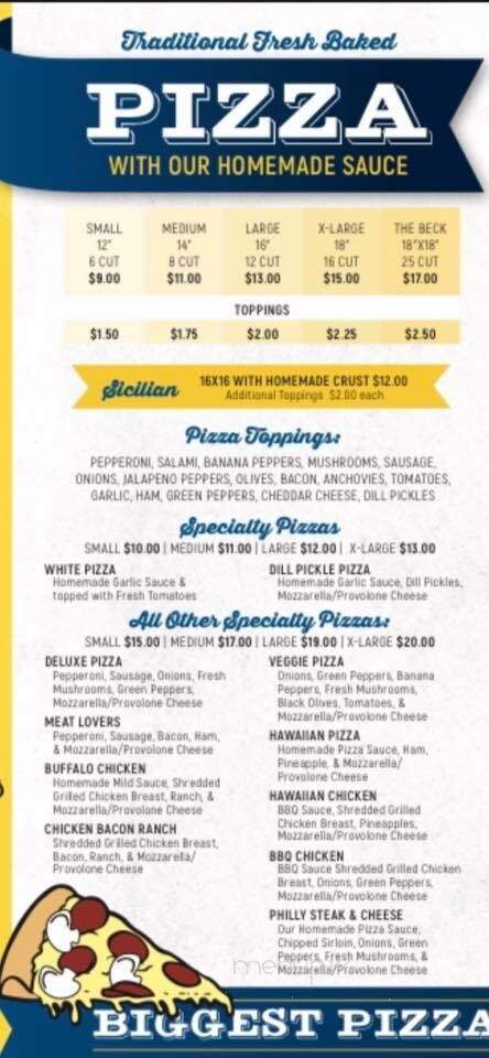 Beck's Pizza and Sandwich Shop - Perryopolis, PA menu_pic