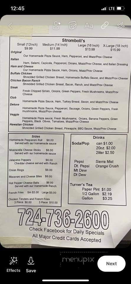 Beck's Pizza and Sandwich Shop - Perryopolis, PA menu_pic