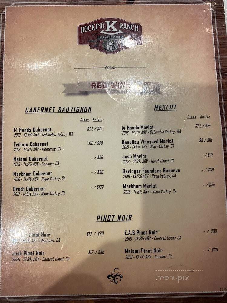 Rocking K Ranch - Hemet, CA menu_pic