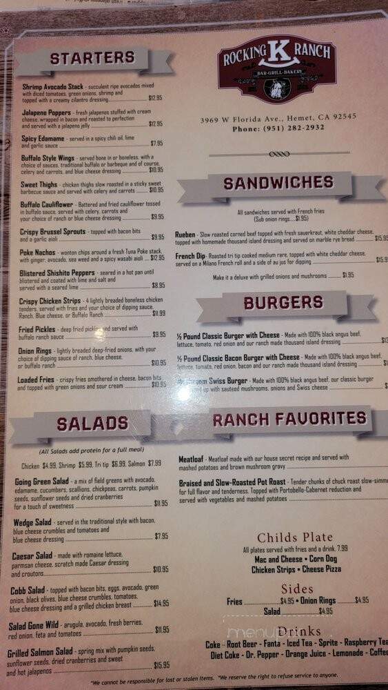 Rocking K Ranch - Hemet, CA menu_pic