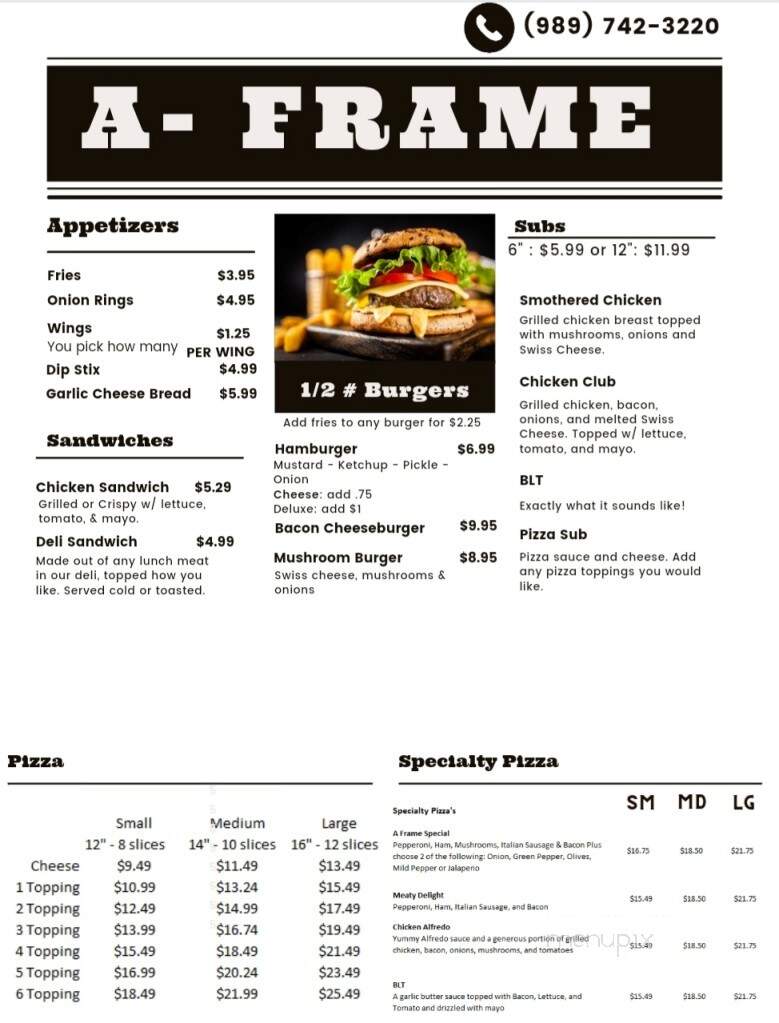 A-Frame Party & Pizzeria - Hillman, MI menu_pic