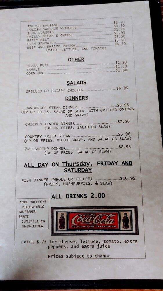 Taylor's Place - Burnsville, MS menu_pic