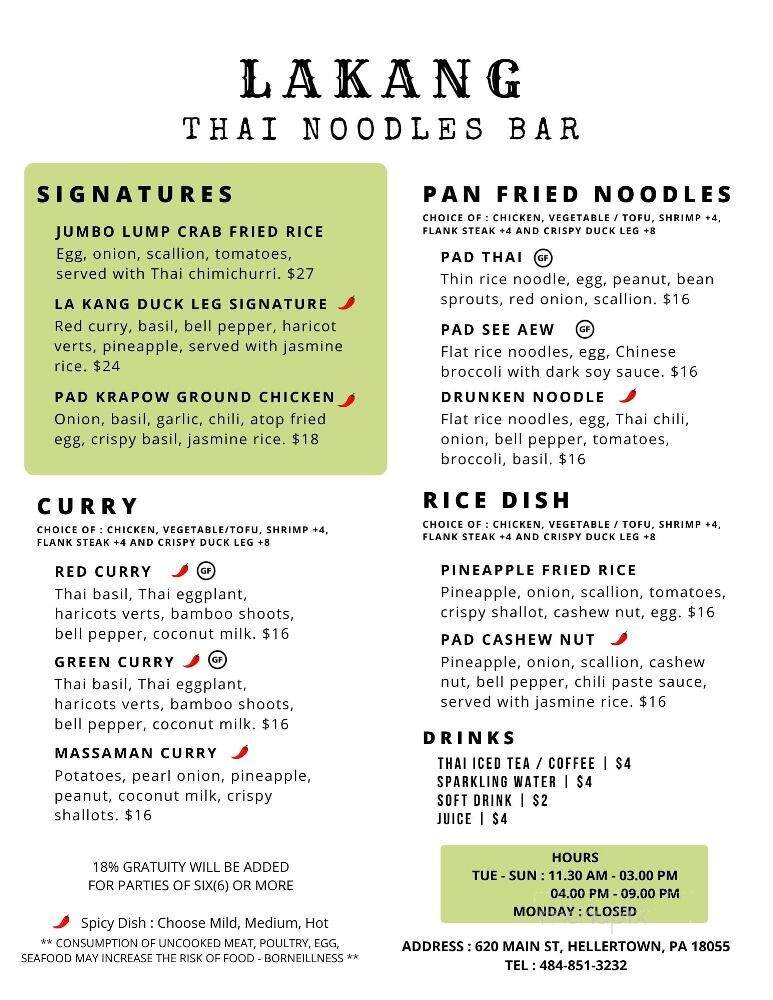 La Kang Thai Noodles Bar - Hellertown, PA menu_pic