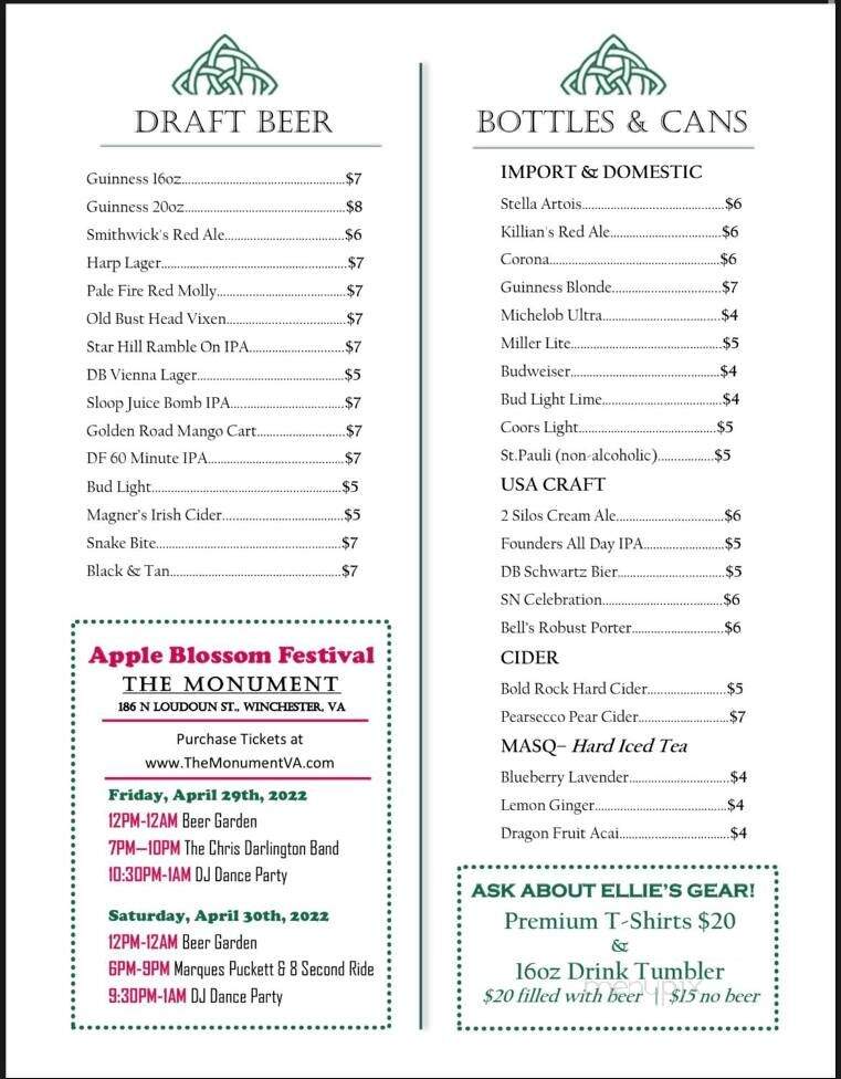 Ellie's Irish Pub - Winchester, VA menu_pic