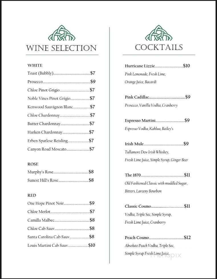 Ellie's Irish Pub - Winchester, VA menu_pic