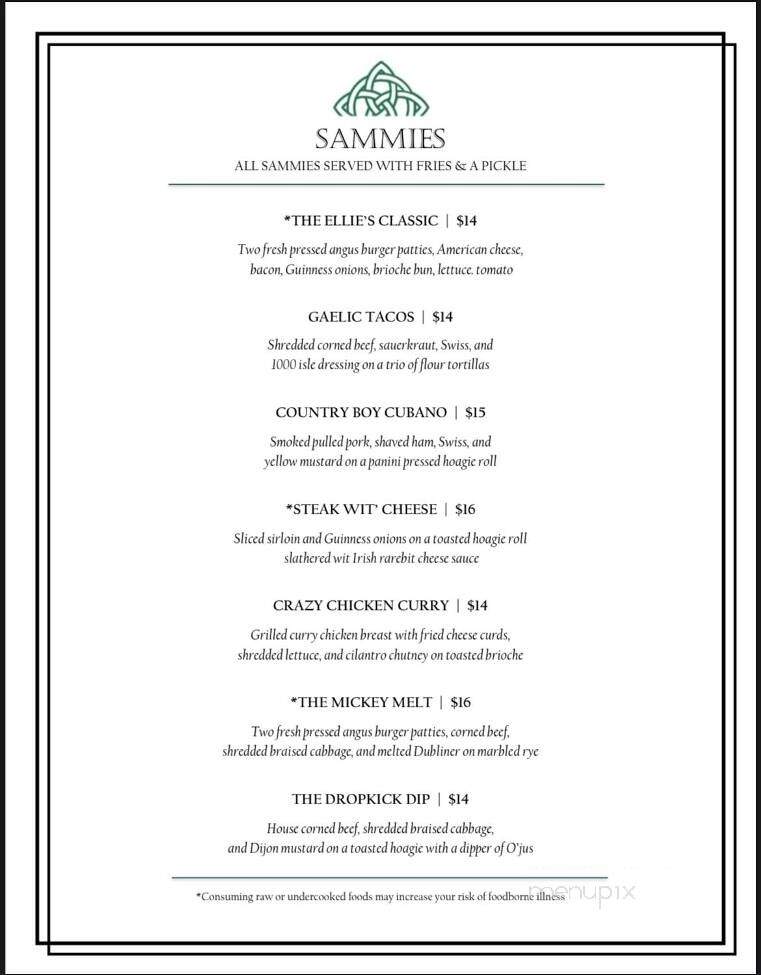 Ellie's Irish Pub - Winchester, VA menu_pic