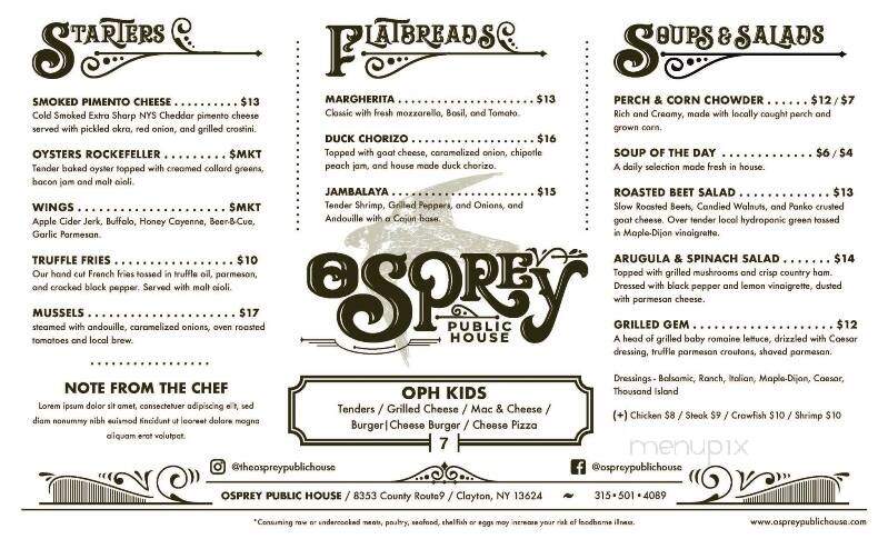 Osprey Public House - Cape Vincent, NY menu_pic