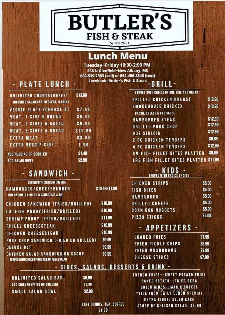 Butler's Fish & Steak - New Albany, MS menu_pic