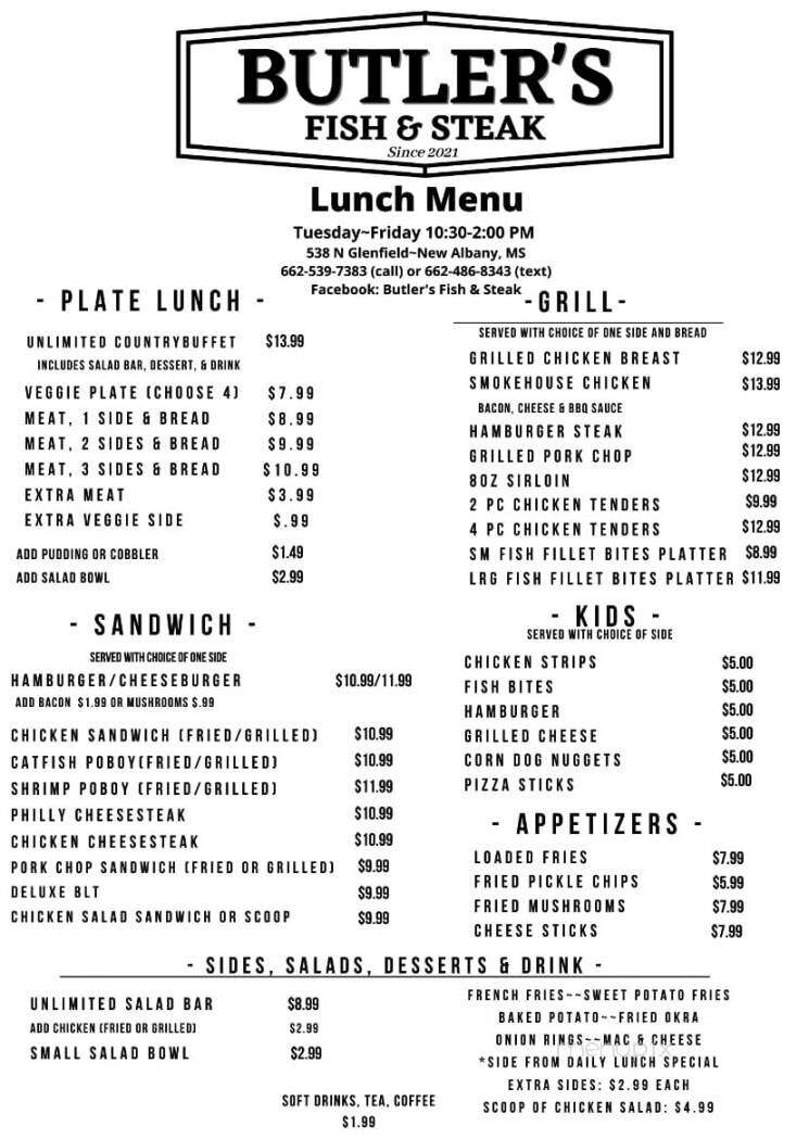 Butler's Fish & Steak - New Albany, MS menu_pic