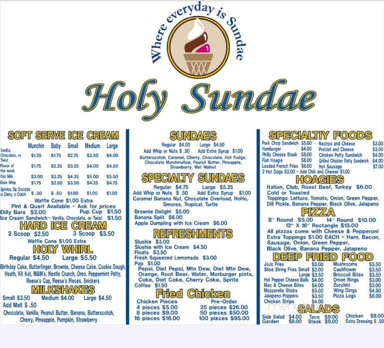Holy Sundae - Parker, PA menu_pic