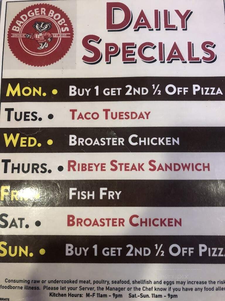 Badger Bobs - Delavan, WI menu_pic