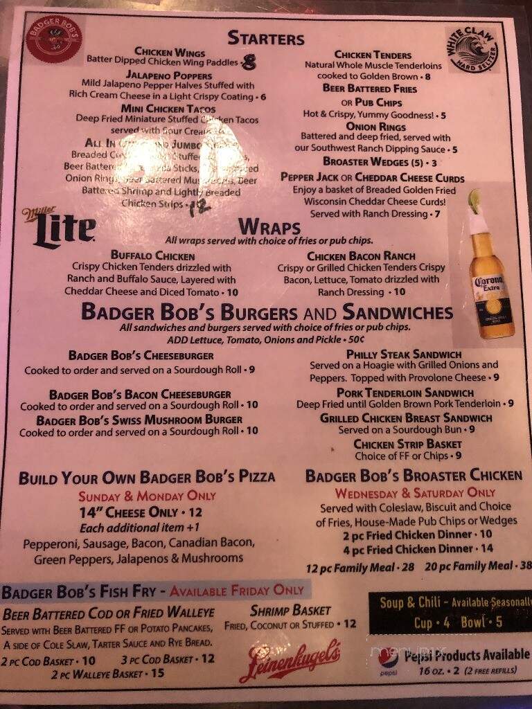 Badger Bobs - Delavan, WI menu_pic