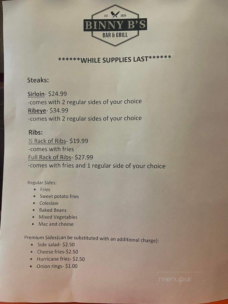 Binny B's - Cut Off, LA menu_pic