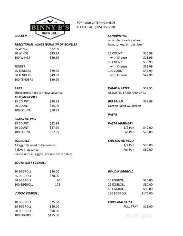 Binny B's - Cut Off, LA menu_pic