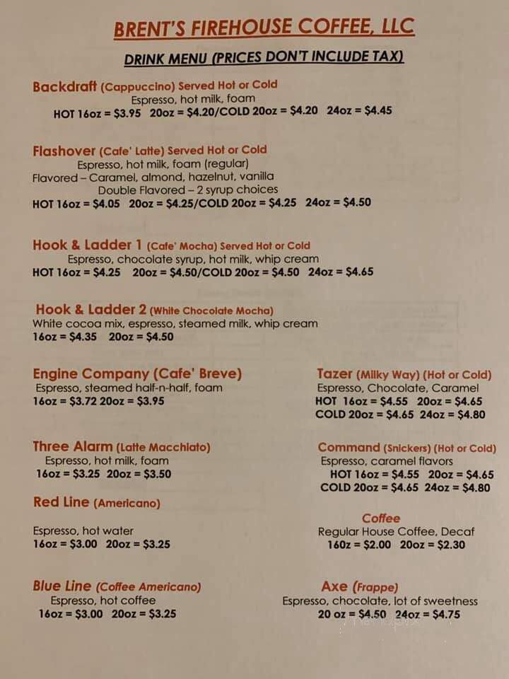 Brent's Firehouse Coffee - Camanche, IA menu_pic
