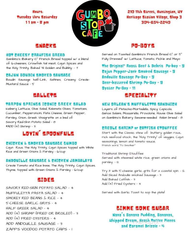 Gumbo Stop Cafe - Huntington, WV menu_pic
