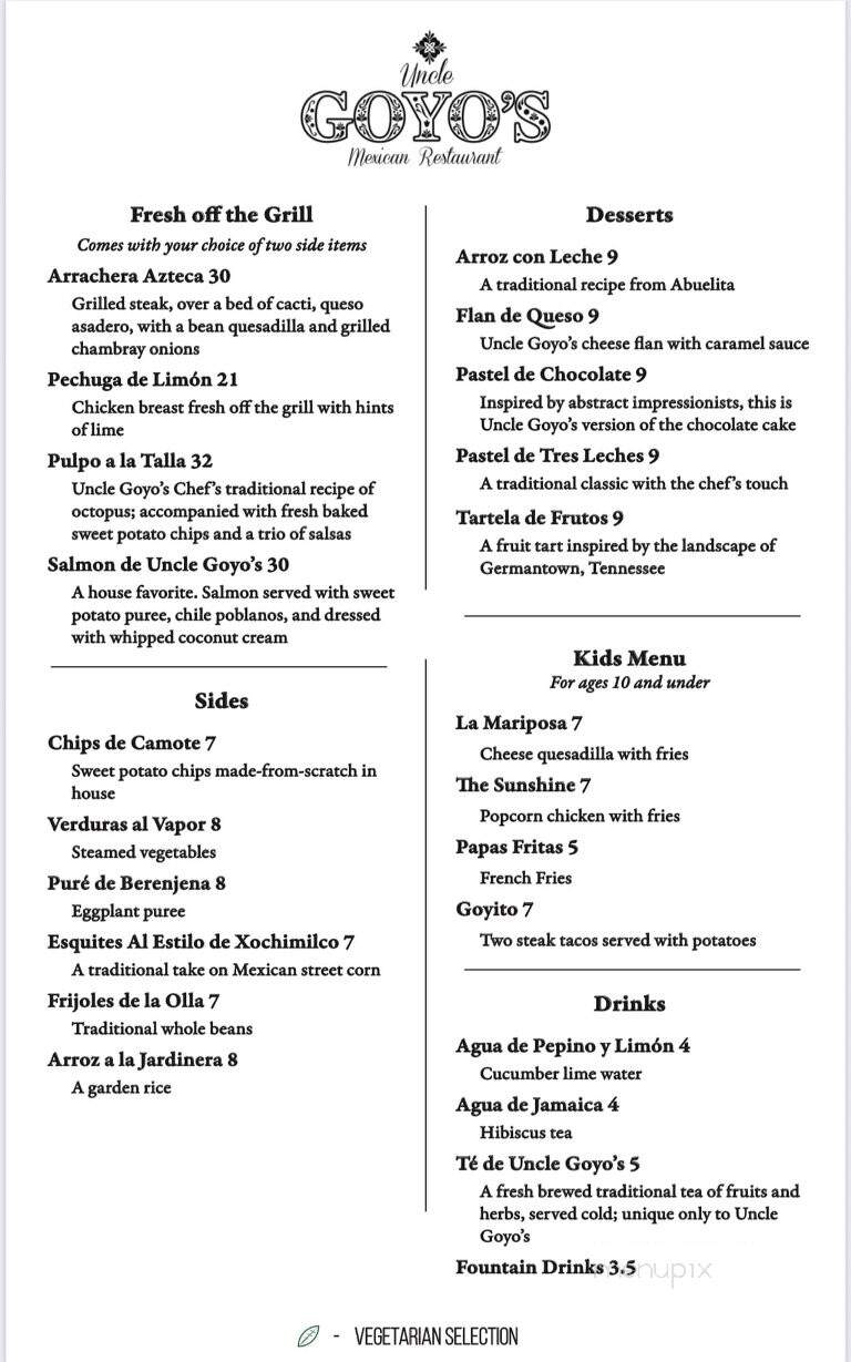 Uncle Goyo's Mexican Restaurant - Germantown, TN menu_pic
