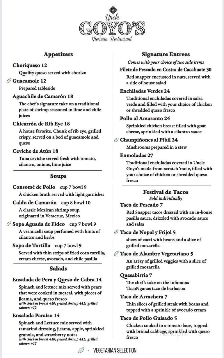 Uncle Goyo's Mexican Restaurant - Germantown, TN menu_pic