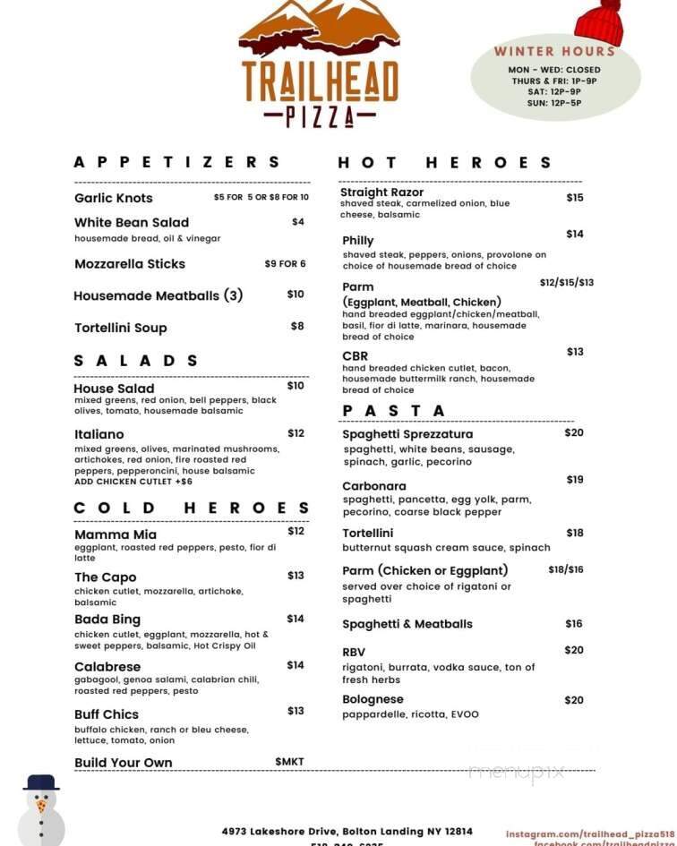 Trailhead Pizza - Bolton, NY menu_pic