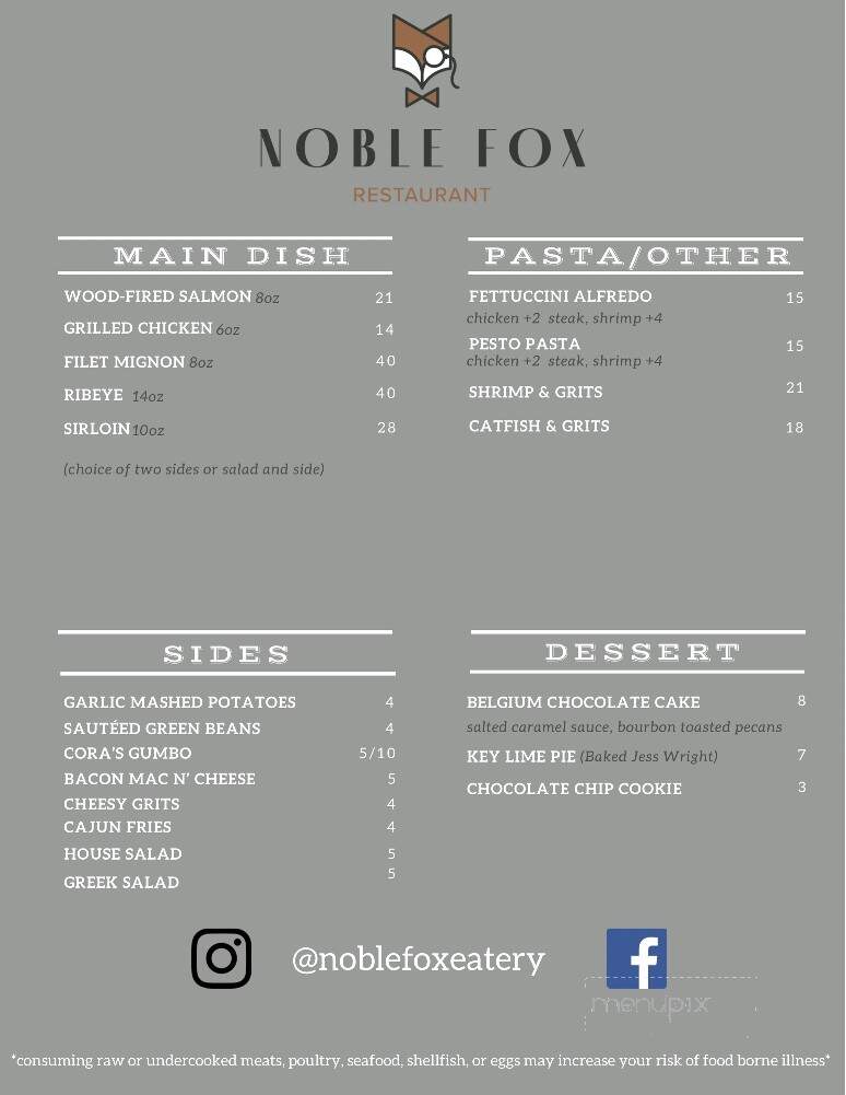 The Noble Fox - Loretto, TN menu_pic