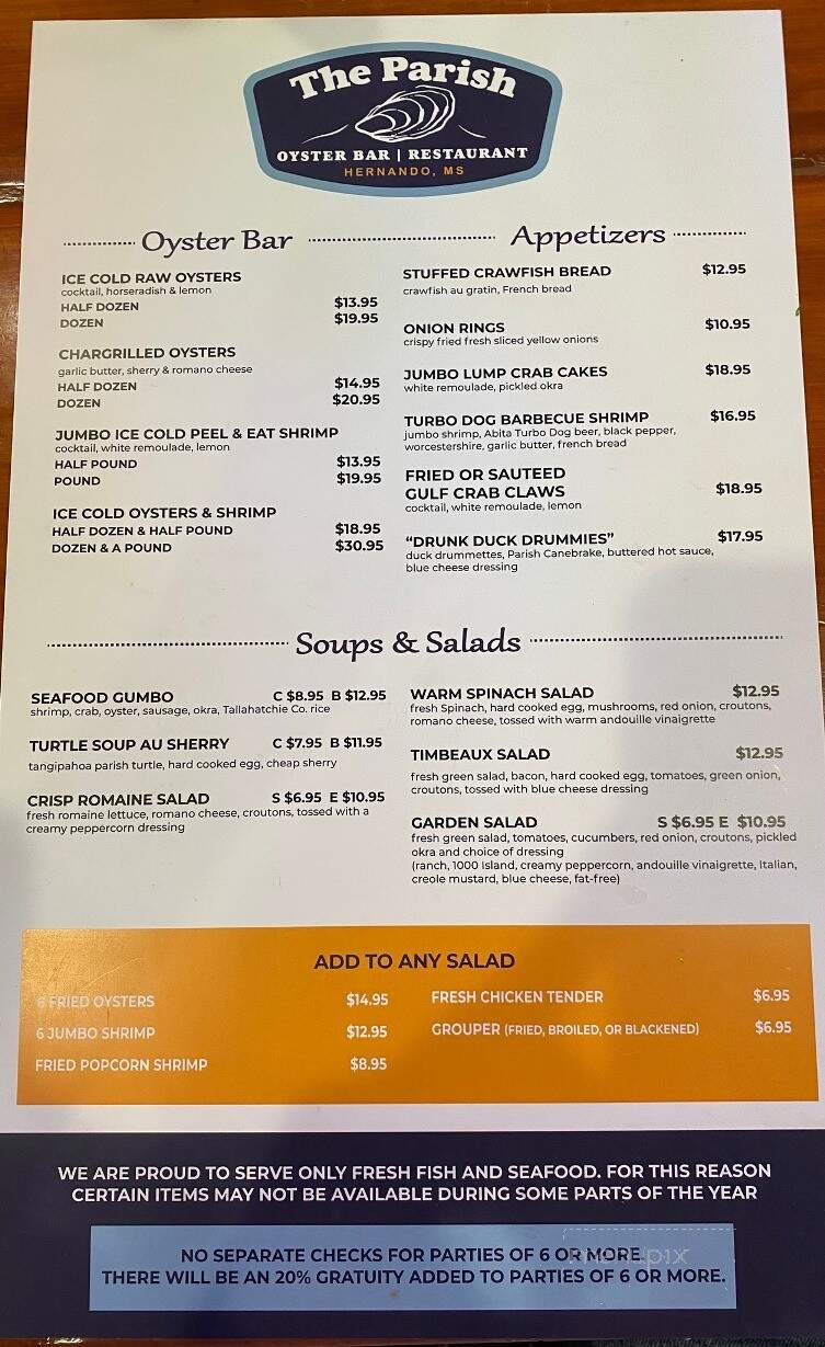 The Parish - Hernando, MS menu_pic