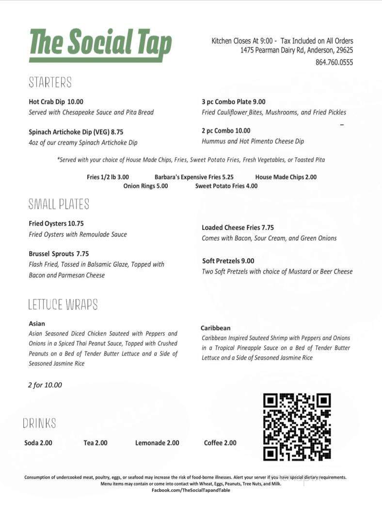 The Social Tap - Anderson, SC menu_pic