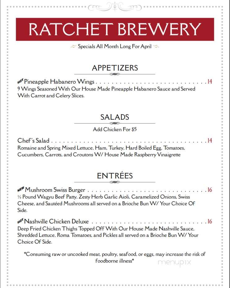 Ratchet Brewery - Silverton, OR menu_pic