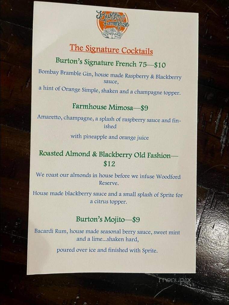 Burton's Farmhouse - Paoli, IN menu_pic