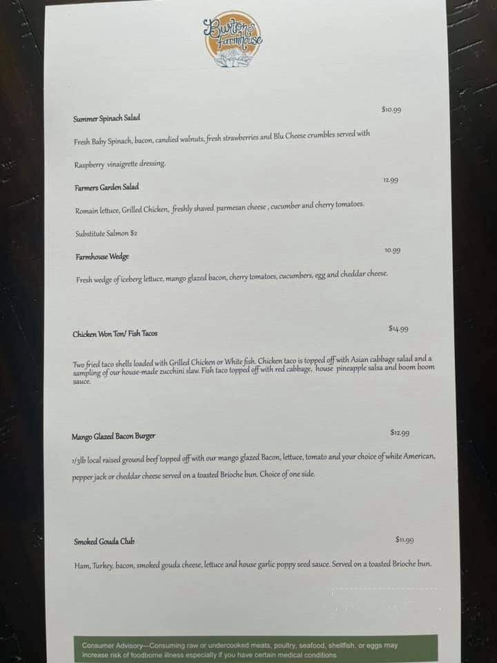 Burton's Farmhouse - Paoli, IN menu_pic