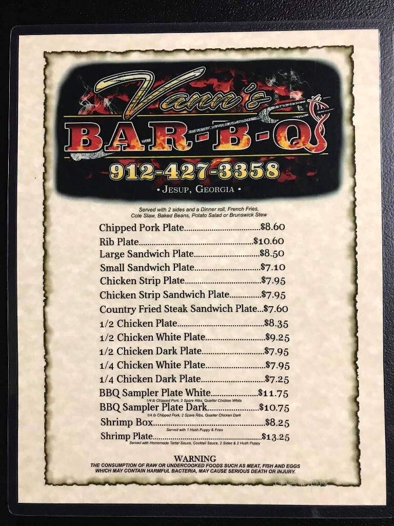 Vann's BBQ - Jesup, GA menu_pic