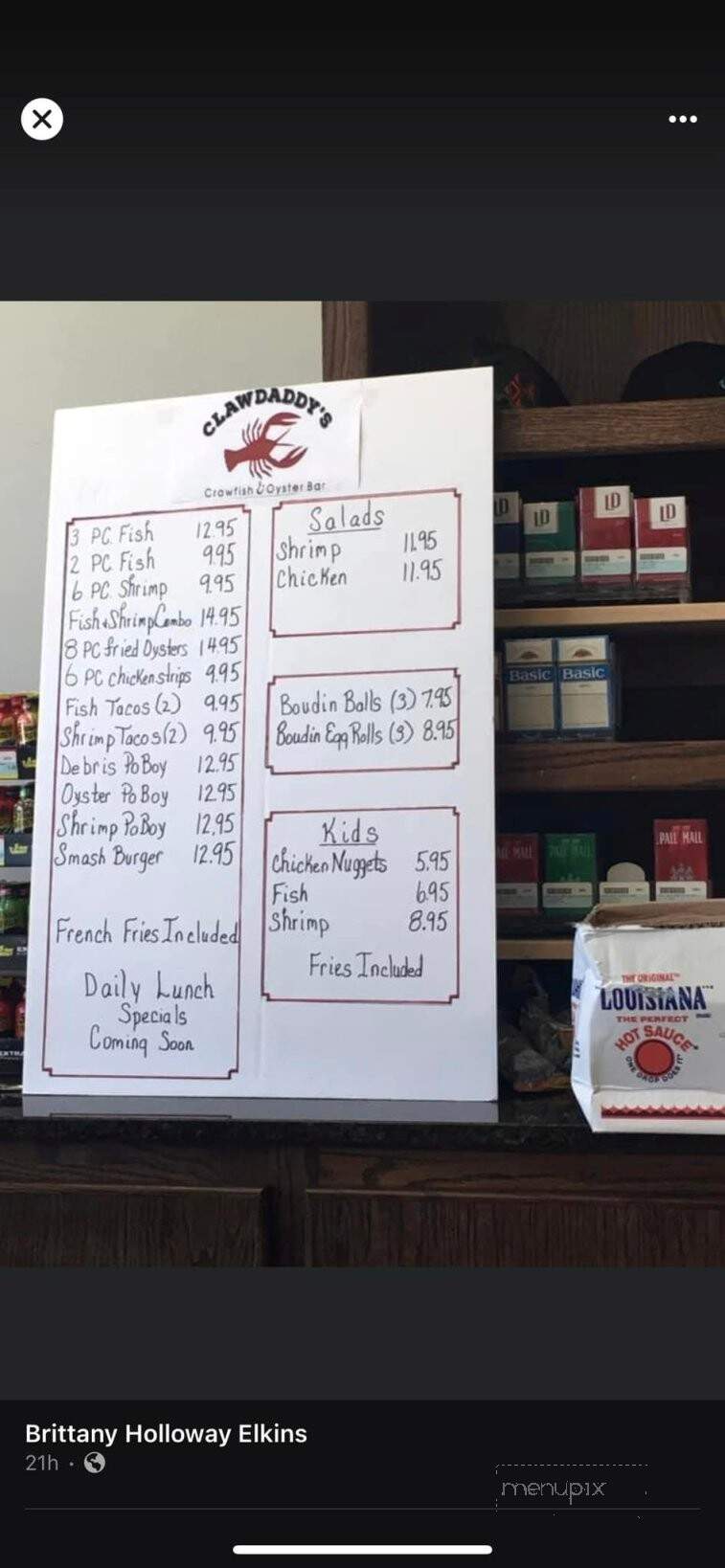 Clawdaddy's Crawfish and Oyster Bar - Monroe, LA menu_pic